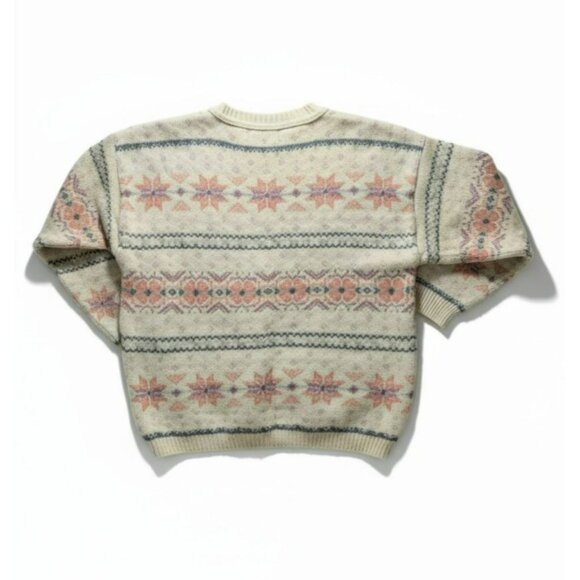 Eddie Bauer Wool Chunky Fair Isle Sweater Beige‎ Made in USA - Picture 5 of 6